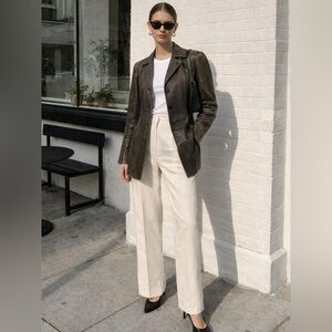 Women's Brown Leather Blazer Jacket - Classic Tailored Coat